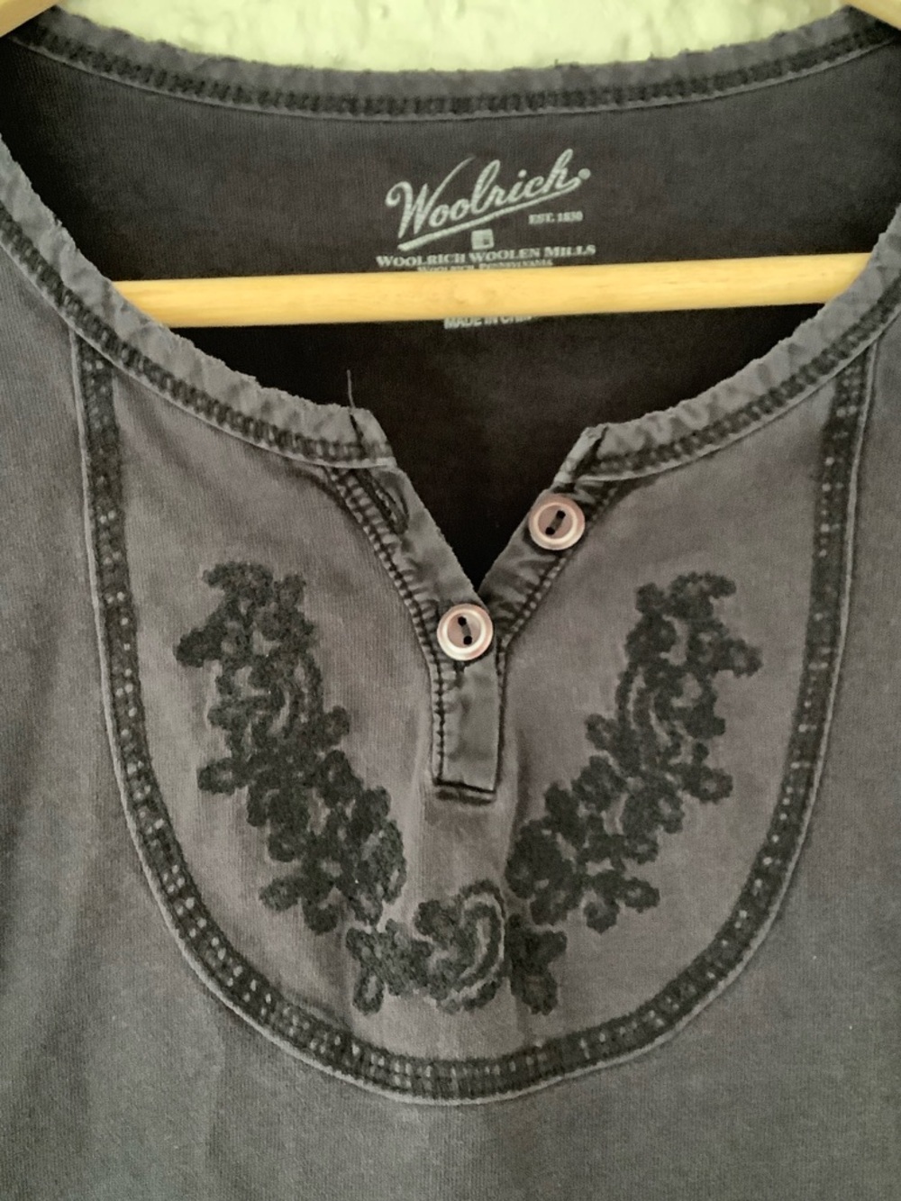 Woolrich Black Long-Sleeve Embroidered Henley - Picture 2 of 4
